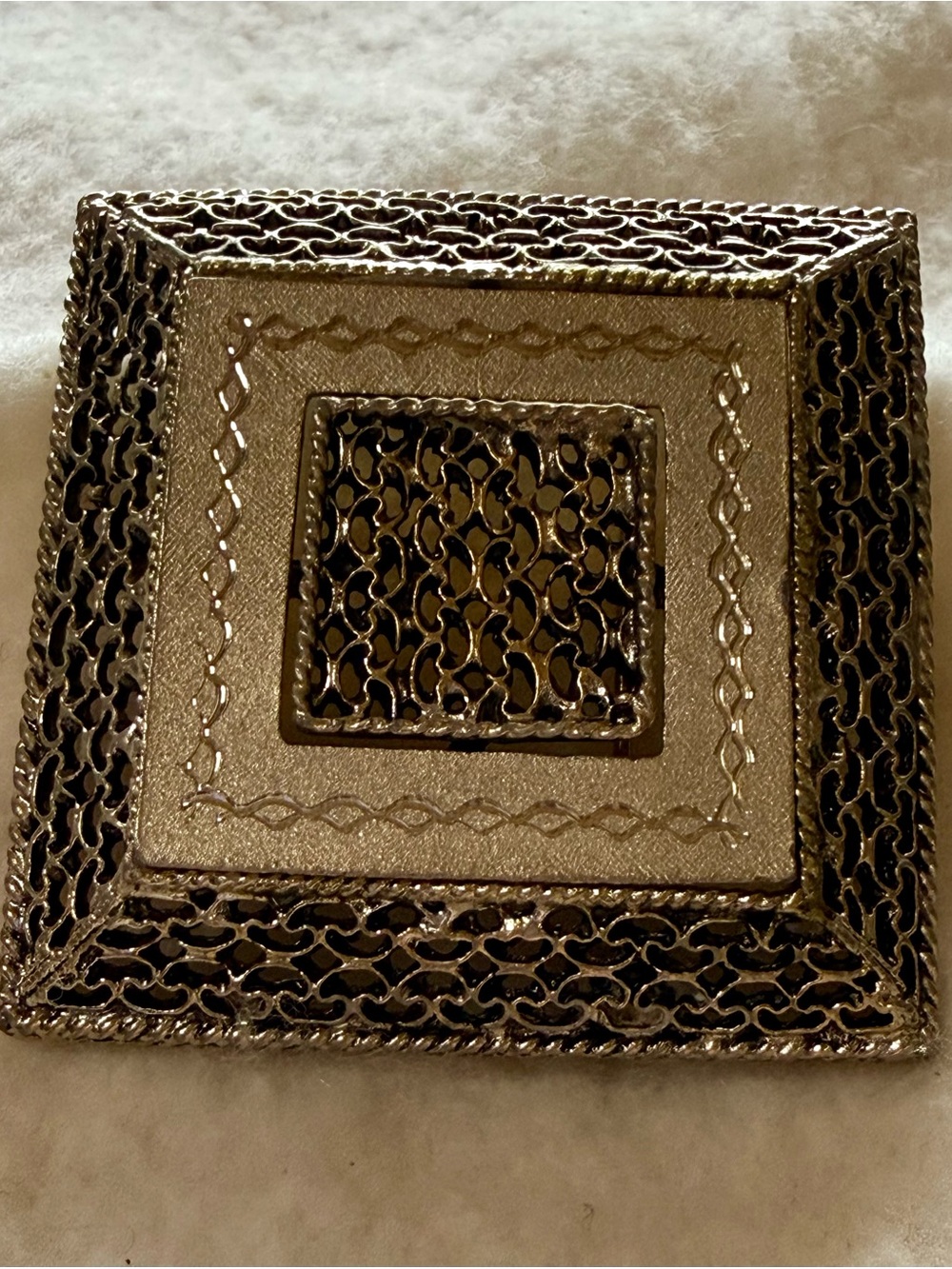 Vintage Filigree Square Stepped Pyramid style Brooch